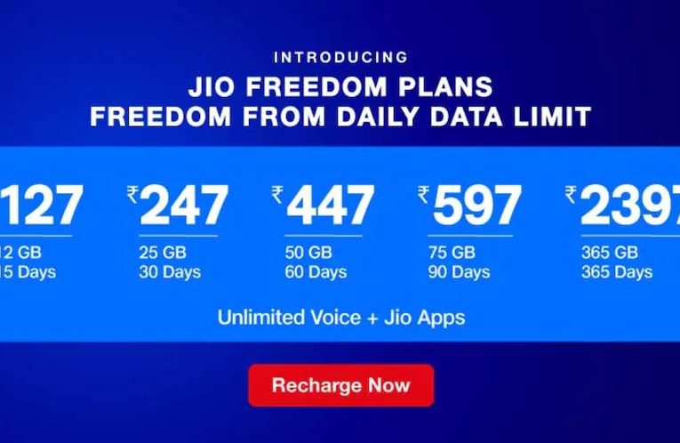 Jio Launched 5 new Prepaid Plan